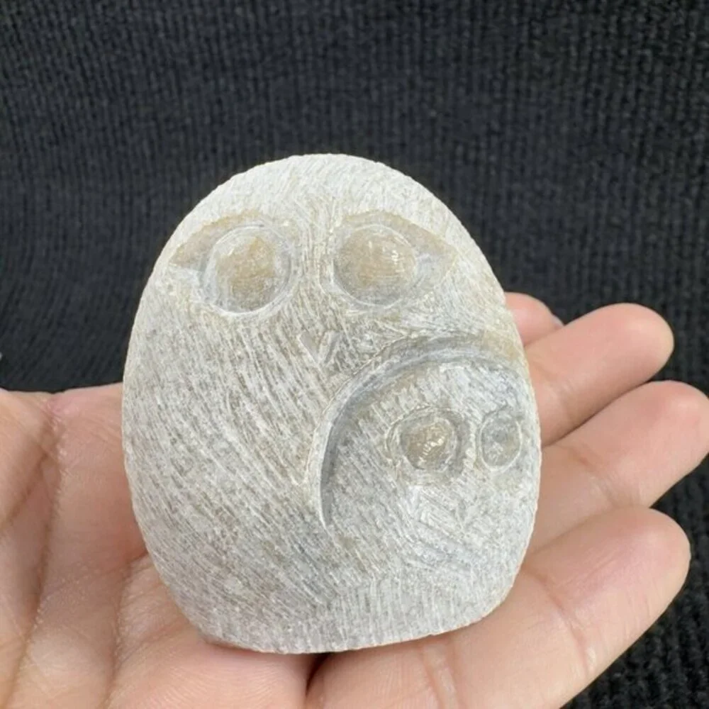 Vintage Hand Carved Stone Bird Owl With Baby Figurine‎ Artist Signed Figure VTG